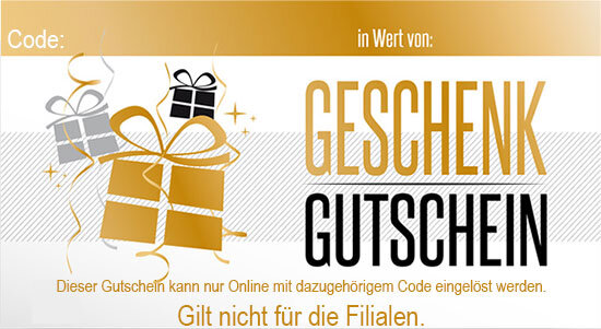 Geschenkgutschein im Wert von 30 - 500 EUR einzulösen im Online Shop