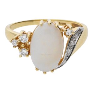 JuwelmaLux Ring Gelbgold 585er 14 Karat mit mit Opal und Brillanten 0,15 ct. JL12-07-0003