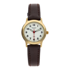 Regent Damen Armbanduhr F-825 Edelstahl Leder gold plattiert