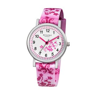 Regent Kinder Armbanduhr F727 Textilband Floral pink