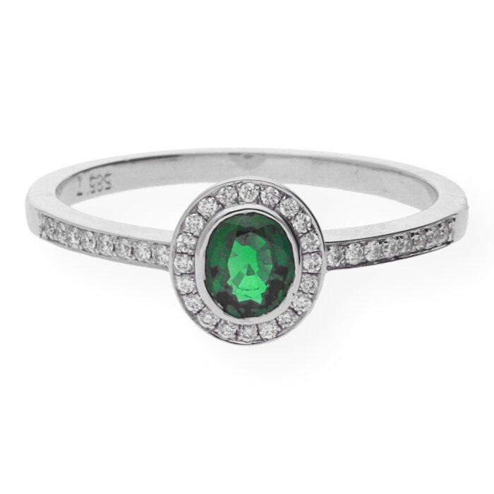 JuwelmaLux Ring 585er Weißgold 14 Karat mit Smaragd und Brillanten 0,10 ct. JL10-07-0078