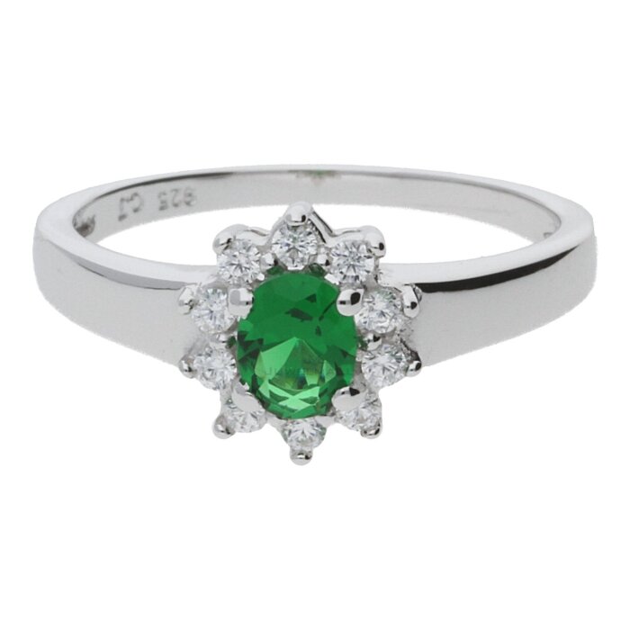JuwelmaLux Ring 925/000 Sterling Silber mit synth. Smaragd und Zirkonia JL07-0027-10