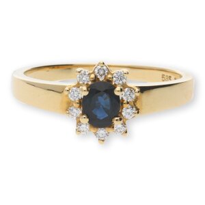 JuwelmaLux Ring Gelbgold 585er 14 Karat mit Saphir und Brillant 0,14 ct. JL10-07-0417