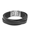 Fossil Herren Armband JF02998040 Textured Black Leather Wrist Wrap