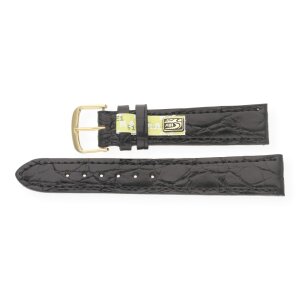 JuwelmaLux Uhrenband echt Krokodilleder glänzend schwarz JL38-10-0056 goldfarben 20 mm