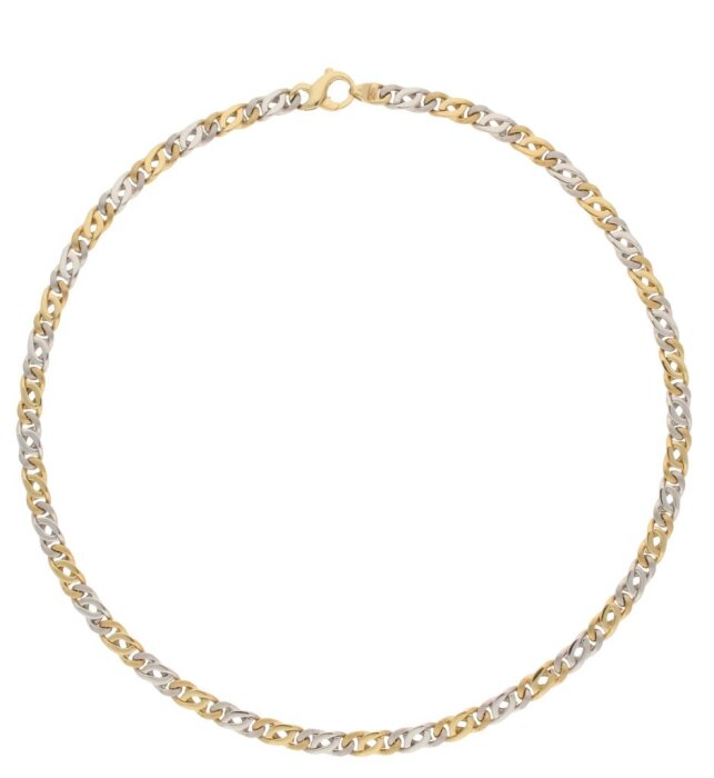 Collier-Halskette in 585er 14 Karat Weiß-und Gelbgold massiv, Handarbeit 37-4002271-45
