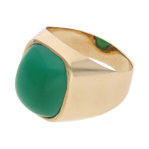 Ring mit grünem Achat aus 585/000 (14 Karat) Gold, Second Hand, getragen