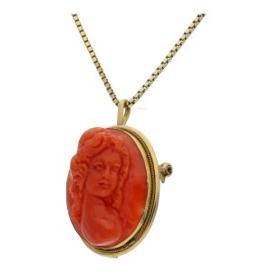 Brosche und Anhänger 750/000 (18 Karat) mit Koralle,...