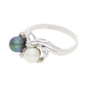 Ring Weißgold 585 Diamant Akoya Zuchtperle Second Hand 25032166 getragen