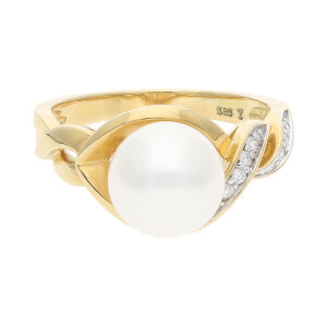 JuwelmaLux Ring 585 Gold mit Brillant und Süßwasser Zuchtperle JL10-07-1874