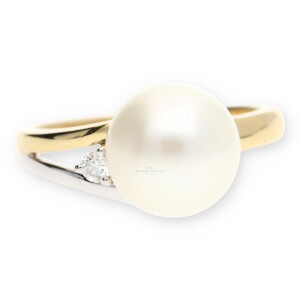 JuwelmaLux Ring 585/000 (14 Karat) Gold- und Weißgold mit Süßwasser Zuchtperle und Brillant JL10-07-1905 56