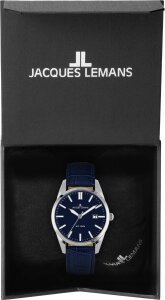 Jacques Lemans Herren Uhr 1-2002F Serie 200 Leder blau