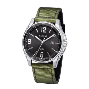 Regent Herren Armbanduhr BA-645 grünes Textil- und...