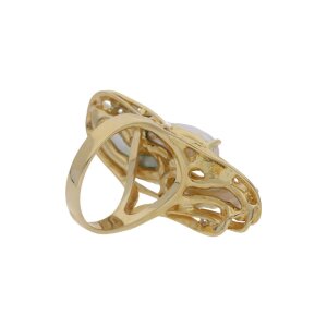 Damenring 585/000 Gelbgold Biwaperlen Brillanten, Second...