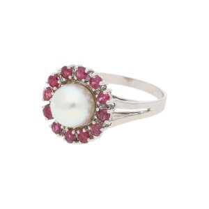 Ring 750/000 (18 Karat) Weißgold Rubin, Akoya...