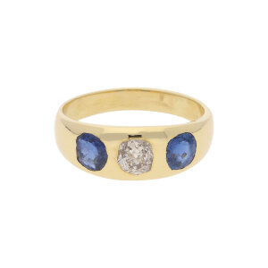 Goldener Saphir Ring mit Diamanten 750/000 (18 Karat) aus...