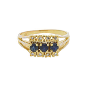 Ring aus Gold mit Diamanten und Saphiren 585/000 (14 Karat) Second Hand, getragen