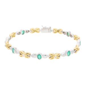 Armband Gold und Weißgold 750 Smaragd und Diamanten...