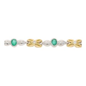Armband zweifarbig mit Smaragd und Diamanten 750/000 (18...