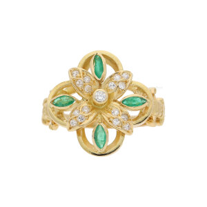 Ring Gold 750 Diamanten und Smaragd Second Hand 25320446...