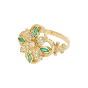 Ring Gold 750 Diamanten und Smaragd Second Hand 25320446...