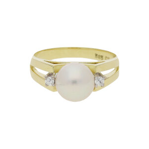 Perlen Ring mit Diamanten 585/000 Gelbgold mit Akoya...