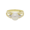 Perlen Ring mit Diamanten 585/000 Gelbgold mit Akoya Zuchtperle, Second Hand, getragen 52
