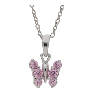 JuwelmaLux Kinder Anhänger 925/000 Sterling Silber Schmetterling mit rosa Zirkonia JL10-02-2419