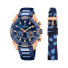 Festina Herrenarmbanduhr F20549/1 Connected Chrono Bike Hybrid Set, Edelstahl, blau, rosévergoldet