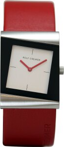 Rolf Cremer Uhr Style 500008 Lederband, Edelstahl, rot