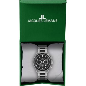 Jacques Lemans Herren Uhr 1-2115F Chronograph, Edelstahl, Apfelleder