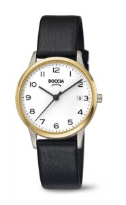 Boccia Damen Uhr Titan vergoldet 3310-04 Leder schwarz