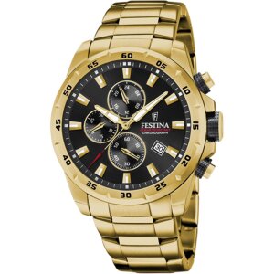 Festina Herren Uhr F20541/4 Chronograph Edelstahl vergoldet