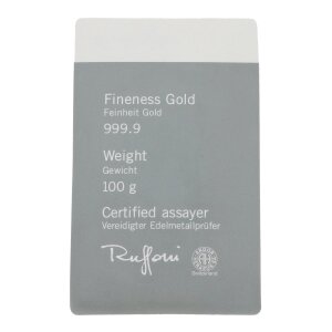 Goldbarren 100g Argor-Heraeus gegossen zertifiziert 999,9 Feingold 2022-GB-01-100g mit individueller Seriennummer