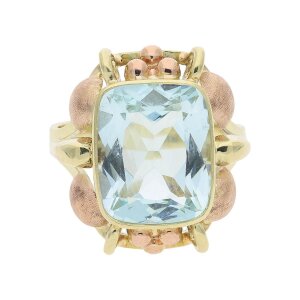 Ring Gold und Roségold 585 Aquamarin Handarbeit...