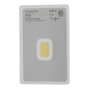 Goldbarren 1 Gramm Argor-Heraeus 999,9 Feingold geprägt zertifiziert 2022-GB-08-1g mit individueller Seriennummer