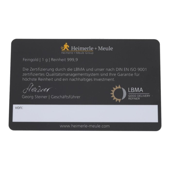 Goldbarren 2 Gramm Feingold - C. Hafner - Neu