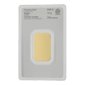 Goldbarren 10 Gramm Argor-Heraeus geprägt zertifiziert 999,9 Feingold 2022-GB-11-10g mit individueller Seriennummer
