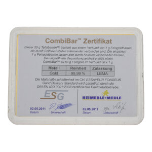 Goldbarren Tafelbarren 50 Gramm Heimerle+Meule 999,9...