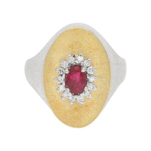 Rubin Ring Gold und Weißgold 750 Diamanten Second Hand 25321472 getragen