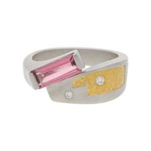 Ring Platin 950 und Gold 999 Brillanten, rosa Turmalin...