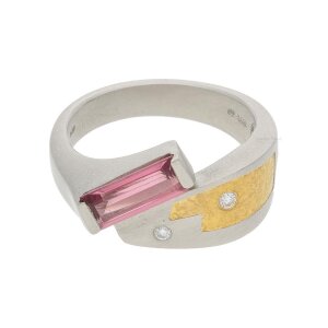 Ring Platin 950 und Gold 999 Brillanten, rosa Turmalin...