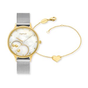 Gold Damen Regent plattiert Uhr F1323 Saphirglas Edelstahl Bicolor