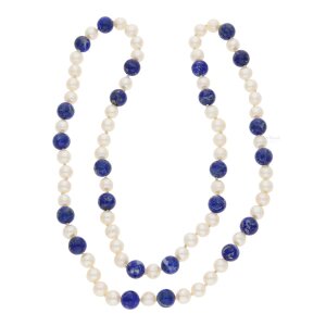 Perlenkette aus Akoya Zuchtperle mit Lapislazuli,...