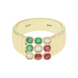 Damen Ring 750/000 (18 Karat) Gold, Rubin, Smaragd,...