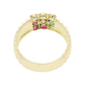 Damen Ring 750/000 (18 Karat) Gold, Rubin, Smaragd,...