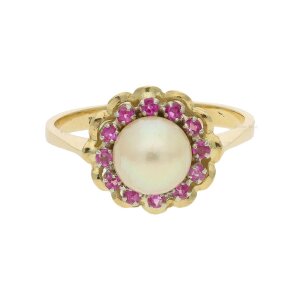 Ring Gold und Weißgold 750 Rubin Akoya Zuchtperle...