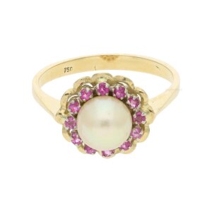 Ring Gold und Weißgold 750 Rubin Akoya Zuchtperle...