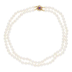 Perlenkette Gold 750 Brillanten, Amethyst, Akoya...