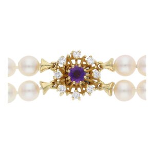 Perlenkette Gold 750 Brillanten, Amethyst, Akoya...